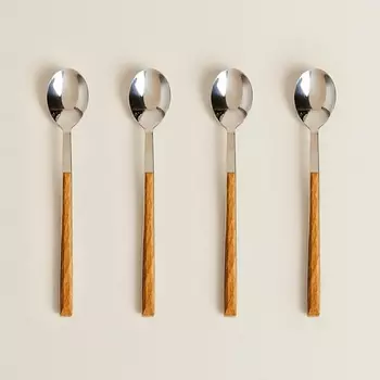 ZARA HOME Набор десертных ложек с ручкой под дерево 4.0