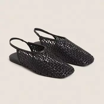 ZARA HOME Плетеные кожаные балетки с ремешком на щиколотке