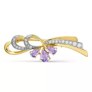 Брошь с аметистами и фианитами Линии Любви