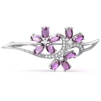 Брошь с аметистами и фианитами Линии Любви