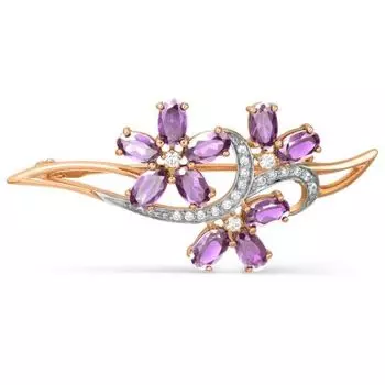 Брошь с аметистами и фианитами Линии Любви