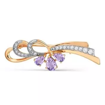 Брошь с аметистами и фианитами Линии Любви