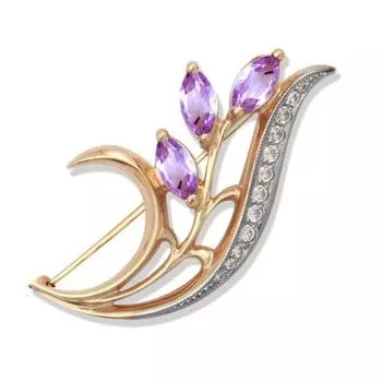 Брошь с аметистами и фианитами Линии Любви