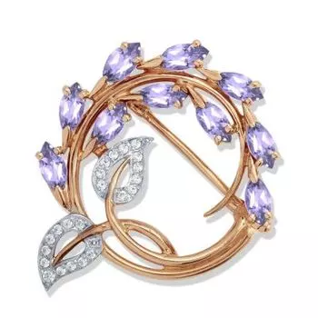 Брошь с аметистами и фианитами Линии Любви