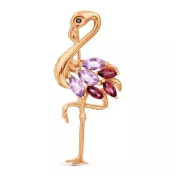 Брошь с аметистами, родолитами и фианитом Линии Любви