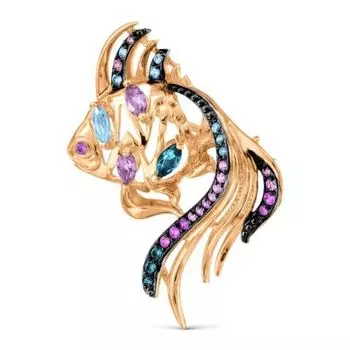 Брошь с аметистами, топазами и фианитами Линии Любви