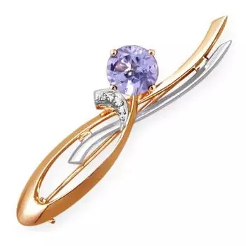 Брошь с аметистом и фианитами Линии Любви