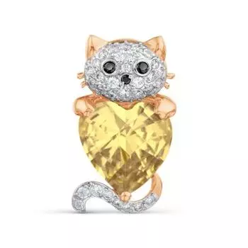 Брошь с цитрином и фианитами Линии Любви