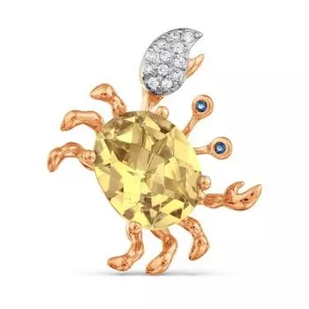 Брошь с цитрином и фианитами Линии Любви