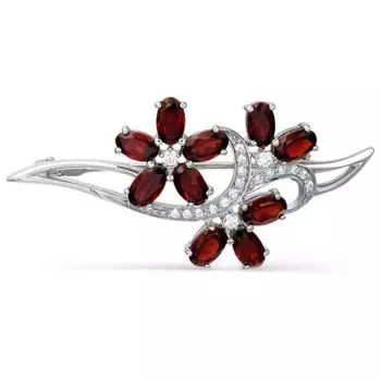 Брошь с гранатами и фианитами Линии Любви