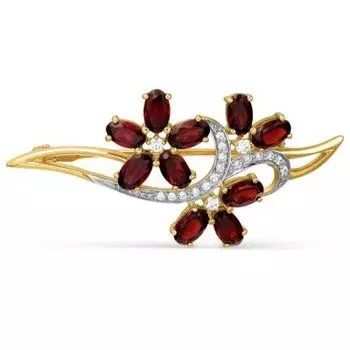 Брошь с гранатами и фианитами Линии Любви