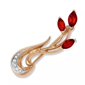 Брошь с гранатами и фианитами Линии Любви