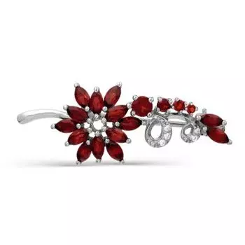 Брошь с гранатами и фианитами Линии Любви