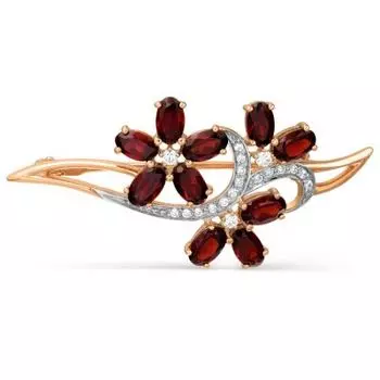 Брошь с гранатами и фианитами Линии Любви