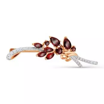 Брошь с гранатами и фианитами Линии Любви