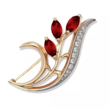 Брошь с гранатами и фианитами Линии Любви