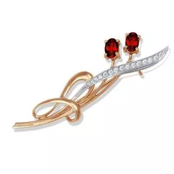 Брошь с гранатами и фианитами Линии Любви