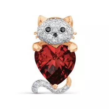 Брошь с гранатом и фианитами Линии Любви