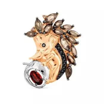 Брошь с гранатом, раухтопазами и фианитами Линии Любви