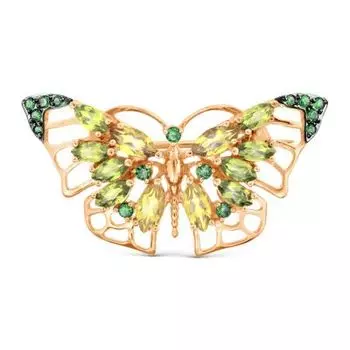 Брошь с хризолитами, цитринами и фианитами Линии Любви