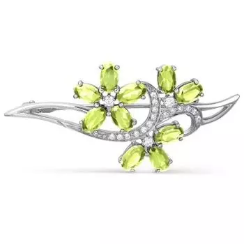 Брошь с хризолитами и фианитами Линии Любви