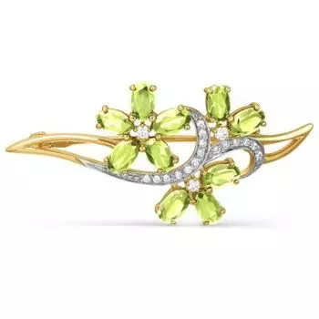 Брошь с хризолитами и фианитами Линии Любви