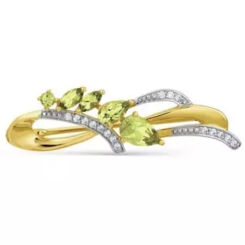 Брошь с хризолитами и фианитами Линии Любви