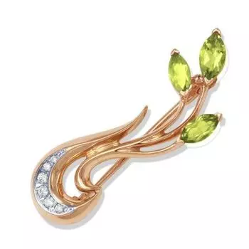 Брошь с хризолитами и фианитами Линии Любви