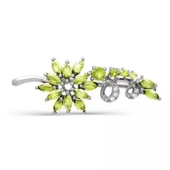 Брошь с хризолитами и фианитами Линии Любви