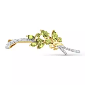 Брошь с хризолитами и фианитами Линии Любви