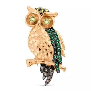 Брошь с хризолитами и фианитами Линии Любви