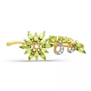 Брошь с хризолитами и фианитами Линии Любви