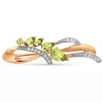 Брошь с хризолитами и фианитами Линии Любви