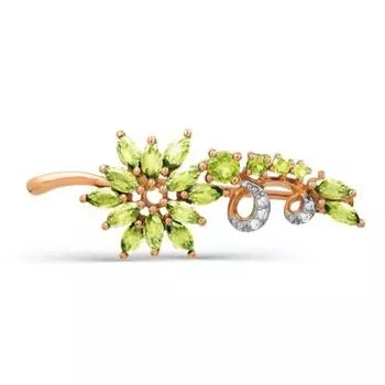 Брошь с хризолитами и фианитами Линии Любви