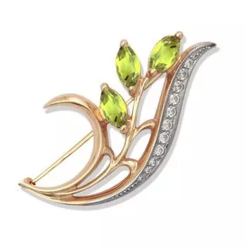 Брошь с хризолитами и фианитами Линии Любви