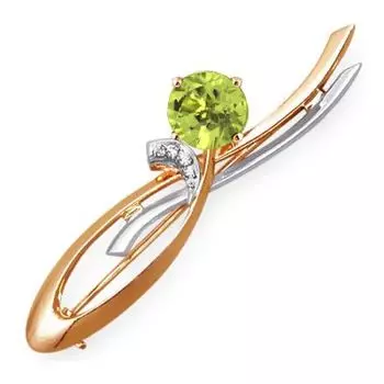 Брошь с хризолитом и фианитами Линии Любви