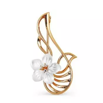 Брошь с перламутром и фианитами Линии Любви