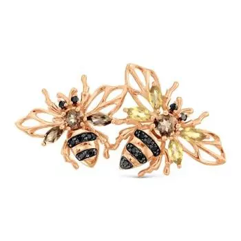 Брошь с раухтопазами, цитринами и фианитами Линии Любви