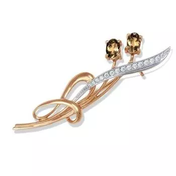 Брошь с раухтопазами и фианитами Линии Любви