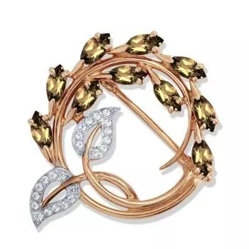 Брошь с раухтопазами и фианитами Линии Любви