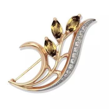 Брошь с раухтопазами и фианитами Линии Любви