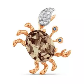 Брошь с раухтопазом и фианитами Линии Любви