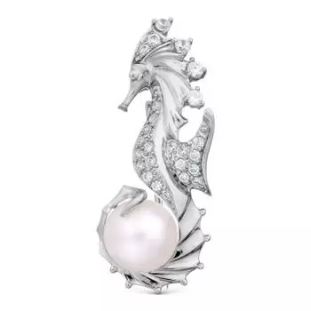Брошь с жемчугом и фианитами Линии Любви