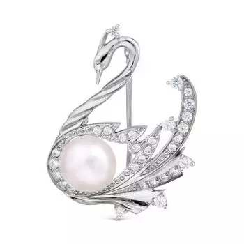 Брошь с жемчугом и фианитами Линии Любви