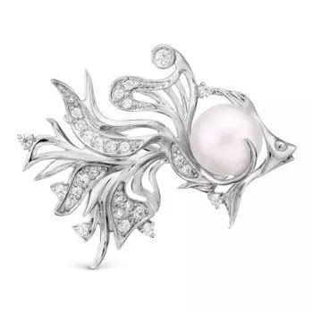 Брошь с жемчугом и фианитами Линии Любви