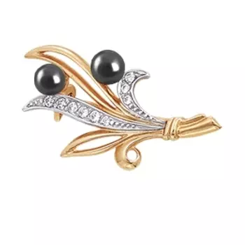 Брошь с жемчугом и фианитами Линии Любви