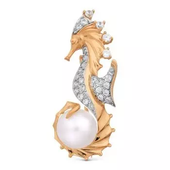 Брошь с жемчугом и фианитами Линии Любви