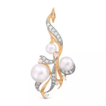 Брошь с жемчугом и фианитами Линии Любви