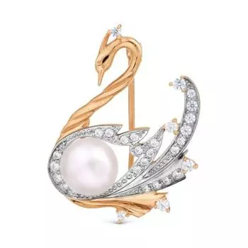 Брошь с жемчугом и фианитами Линии Любви