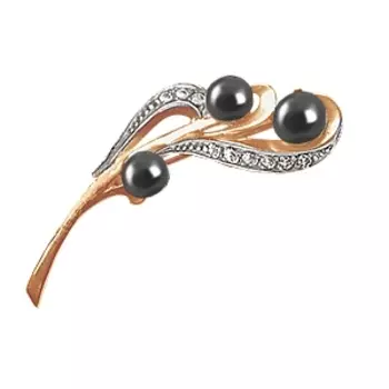 Брошь с жемчугом и фианитами Линии Любви